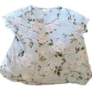 Rachel Ashwell floral scoop neck linen short sleeve t-shirt